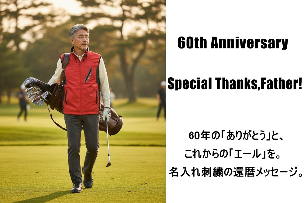 父への還暦祝いに赤ベスト